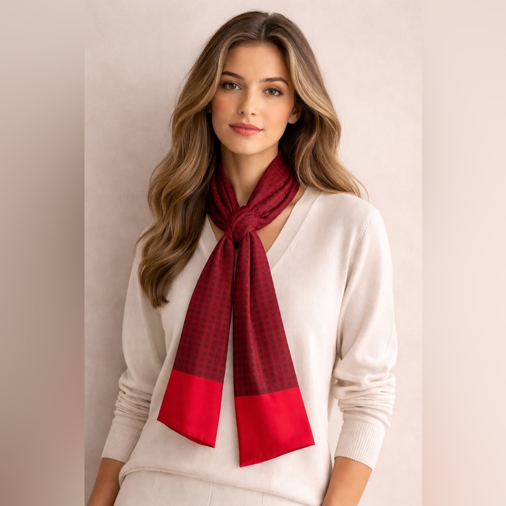 Hermès Paris Ascot Foulard Silk Scarf in Red Geometric Print